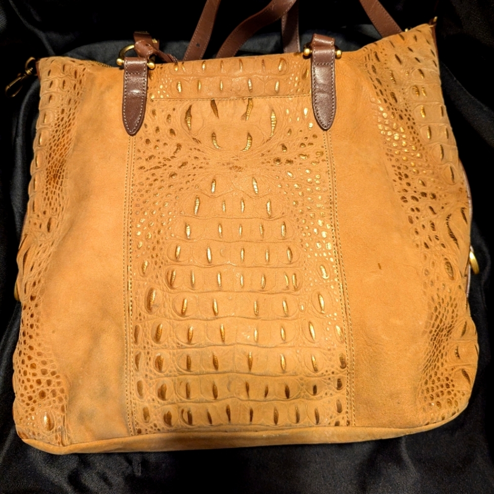 Extra Large Brahmin Crocodile Skin Suede Shoulder Bag